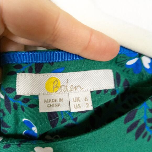 BODEN Green Blue Floral Viscose Silk Blend Blouse 3/4 Sleeves Women's UK 6 US 2 - Picture 3 of 5